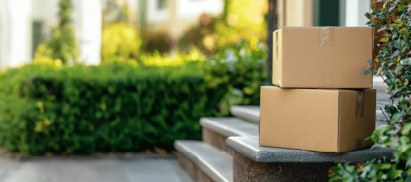 Two packages sitting on a doorstep