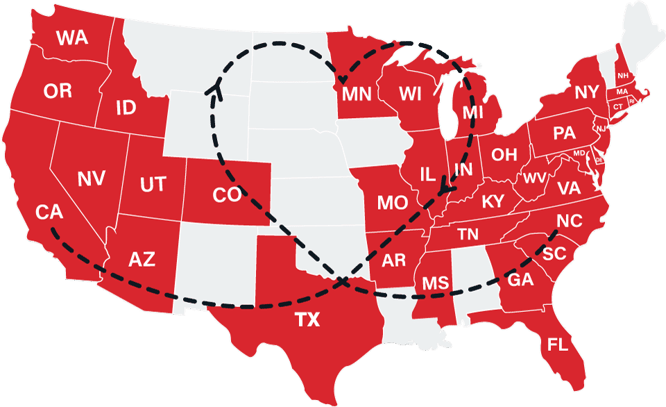 OnTrac Service Area Map with Heart